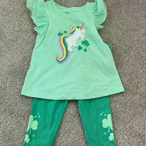 2 Piece Cat and Jack Green Unicorn and Shamrock Outfit